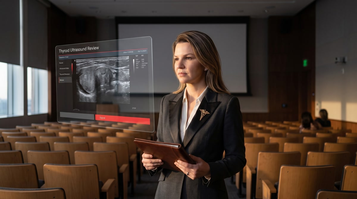 Digital tablet displaying genetic and screening concepts in a luxury clinic